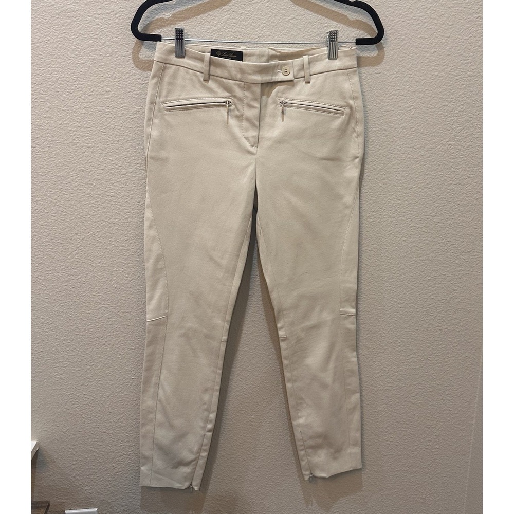 Loro Piana Ivory Cotton Twill Riding Style Crop Pants 40 US 4 Quiet Luxury New